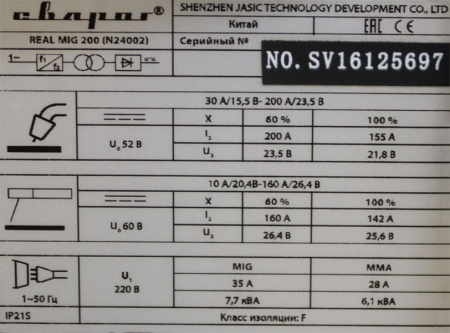 Аппарат инверторный MIG 200 REAL (N24002N) Сварог