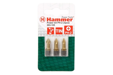 Бита HAMMER 203-105 РВ РН-2 25mm (3pcs) TIN, 3 шт.